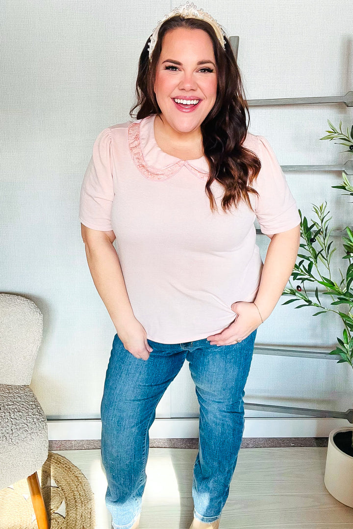 New Day Blush Flat Collar Floral French Terry Blouse | Nikki &amp; Co. Boutique