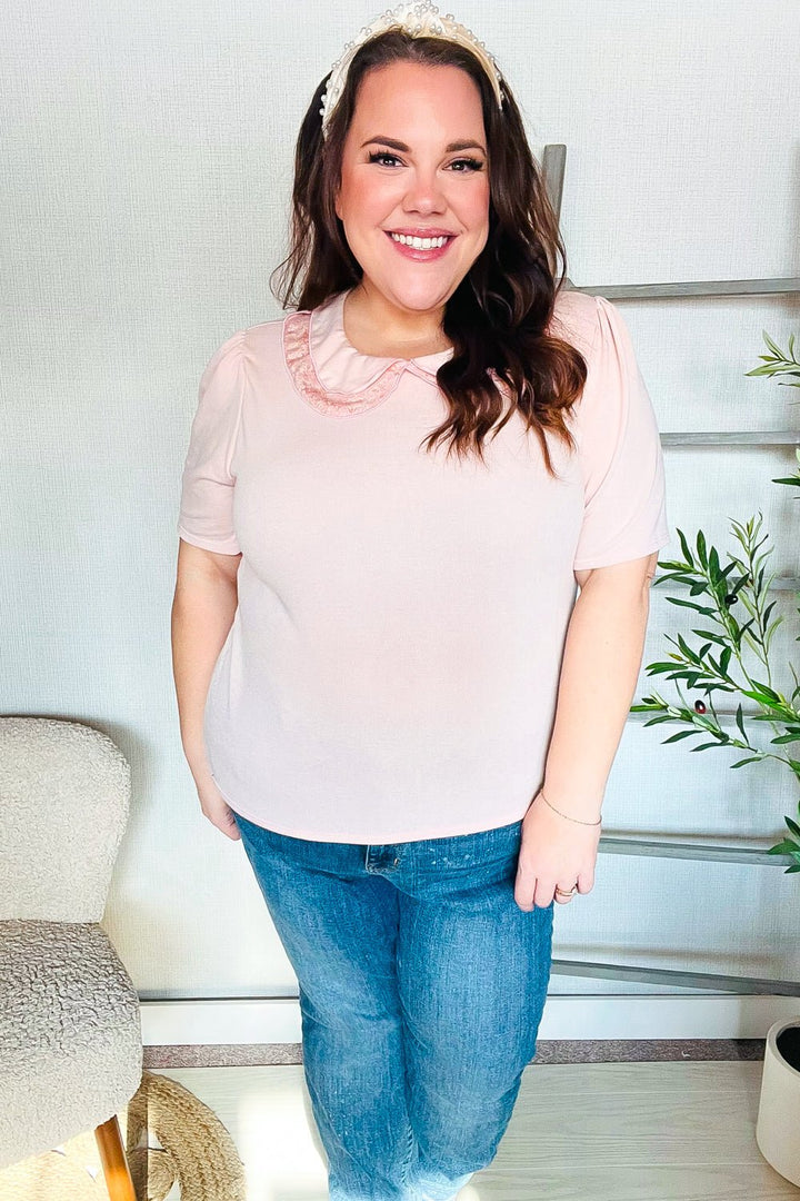 New Day Blush Flat Collar Floral French Terry Blouse - Nikki &amp; Co. Boutique