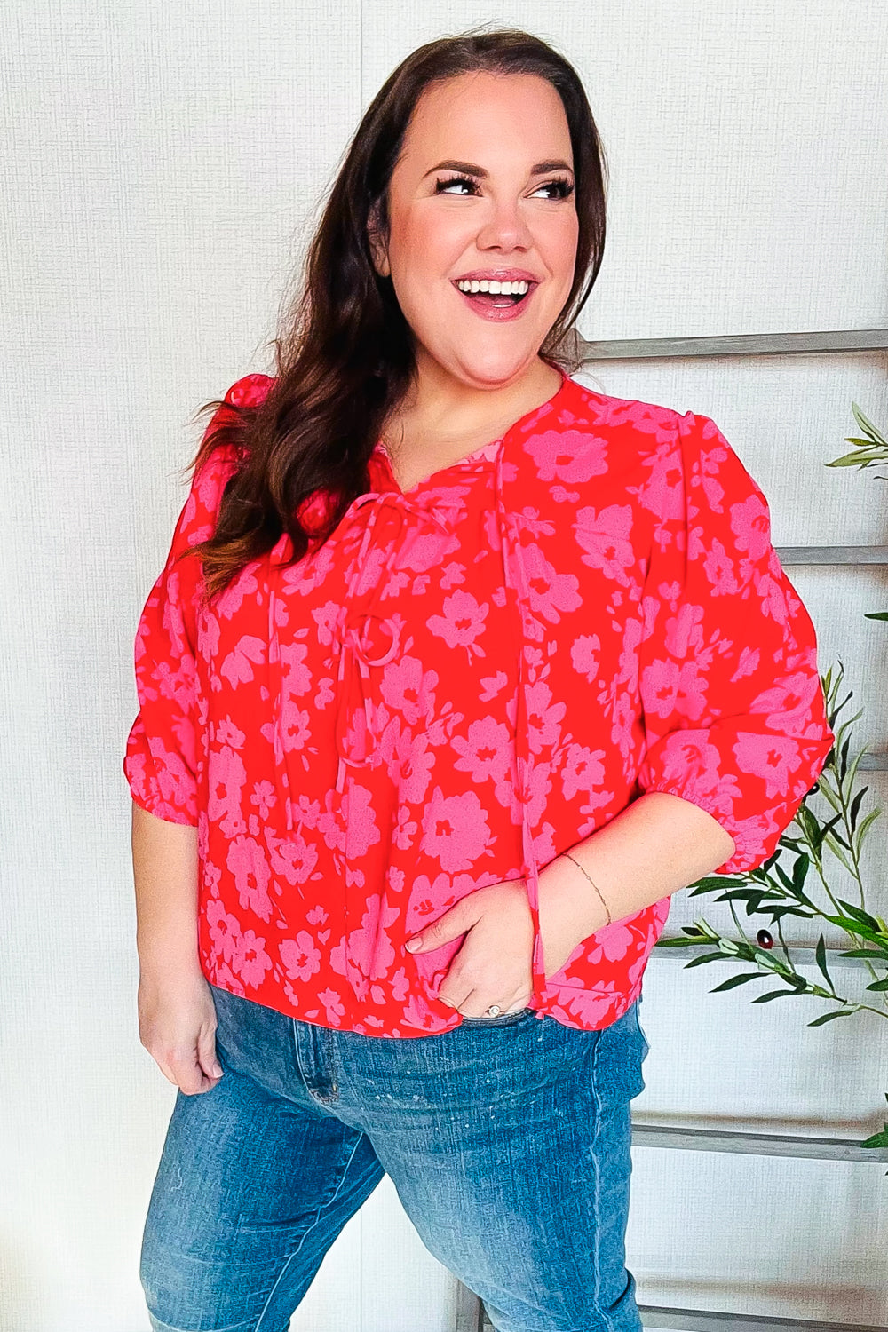 New Day Red Ribbon Bow Detail Floral Woven Blouse | Nikki &amp; Co. Boutique
