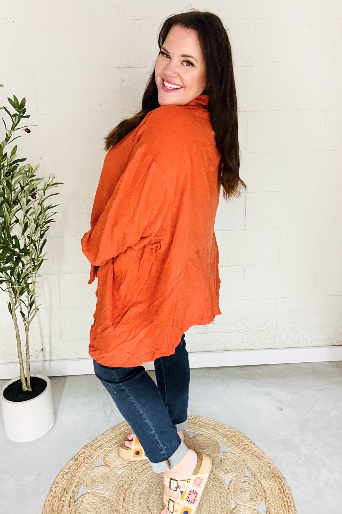 Everyday Rust Button Down Sharkbite Cotton Tunic Top - Nikki and Co Boutique
