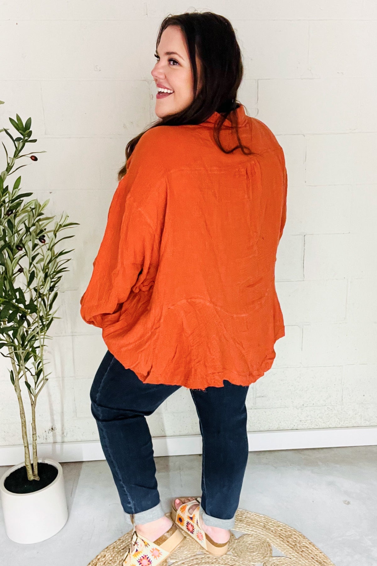 Everyday Rust Button Down Sharkbite Cotton Tunic Top - Nikki and Co Boutique