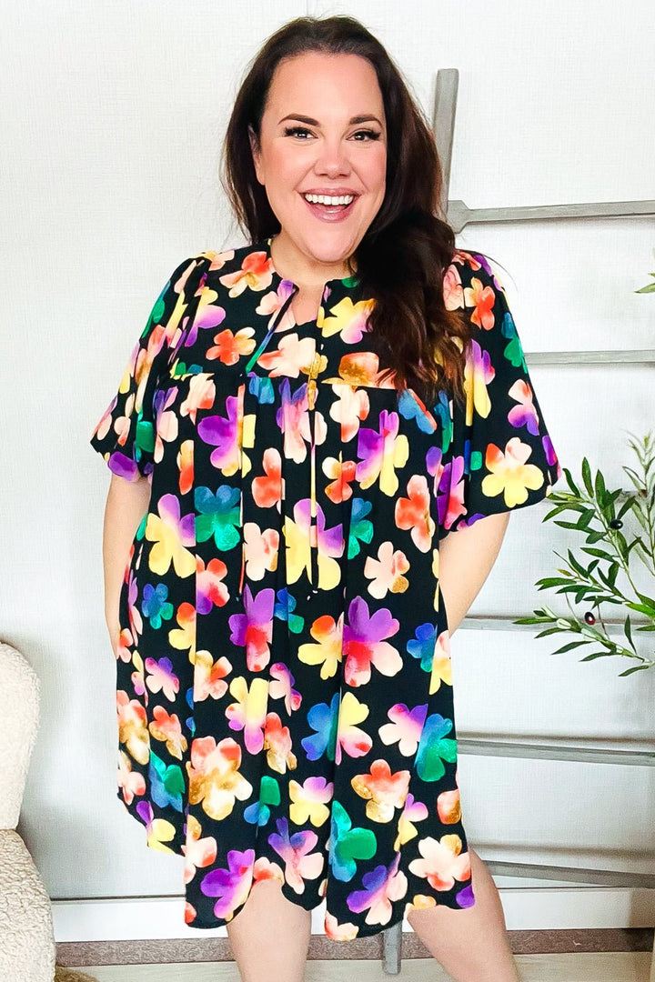 Look Adorable Ribbon Bow Tie Floral Babydoll Dress with Pockets - Nikki &amp; Co. Boutique