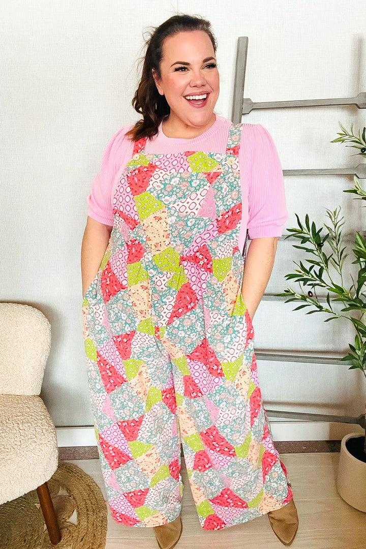 Stand Out Multicolor Boho Patchwork Wide Leg Overall Jumpsuit | Nikki &amp; Co. Boutique