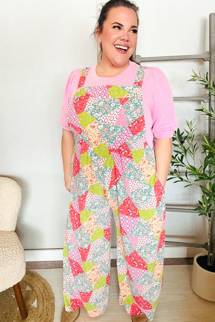 Stand Out Multicolor Boho Patchwork Wide Leg Overall Jumpsuit | Nikki &amp; Co. Boutique