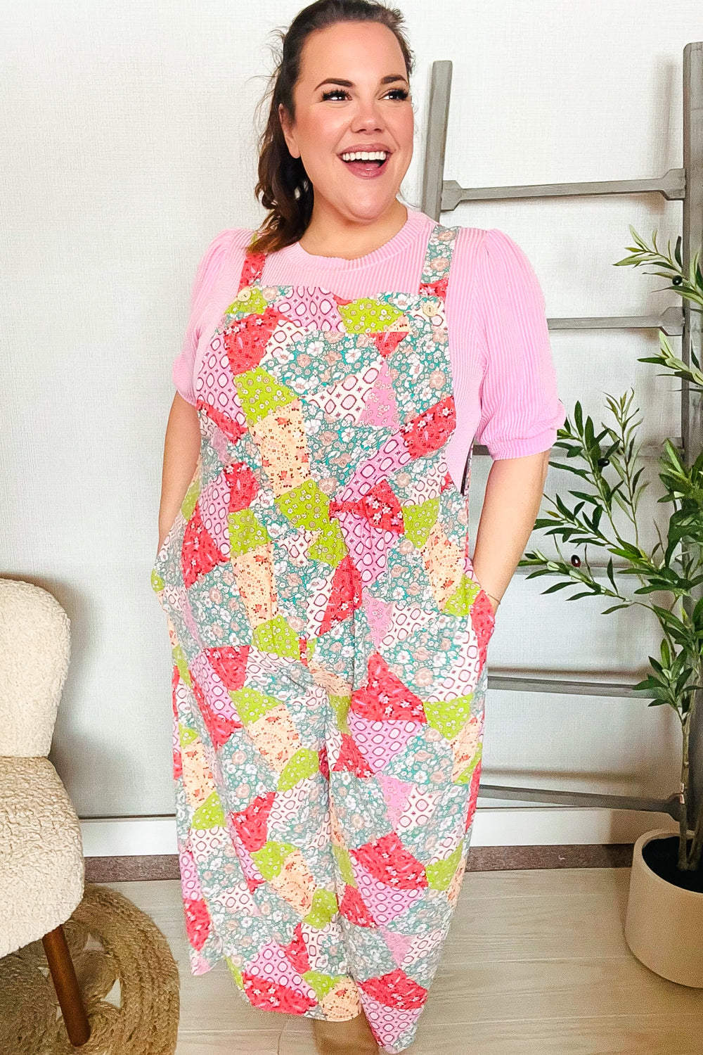 Stand Out Multicolor Boho Patchwork Wide Leg Overall Jumpsuit | Nikki &amp; Co. Boutique