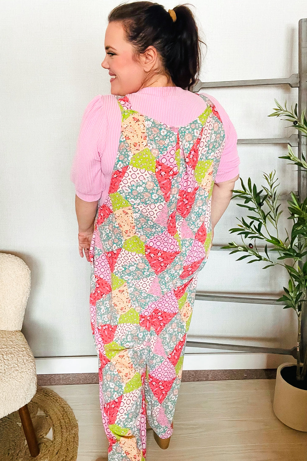 Stand Out Multicolor Boho Patchwork Wide Leg Overall Jumpsuit | Nikki &amp; Co. Boutique