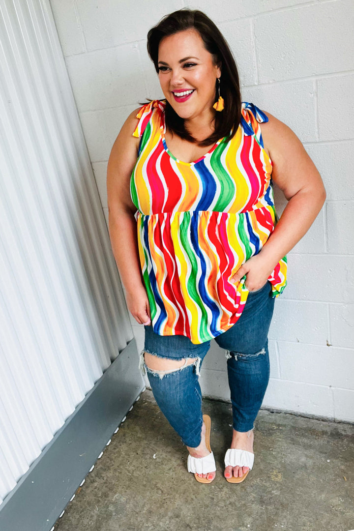 Multicolor Wavy Stripe Shoulder Tie Detail Tops | Nikki &amp; Co. Boutique