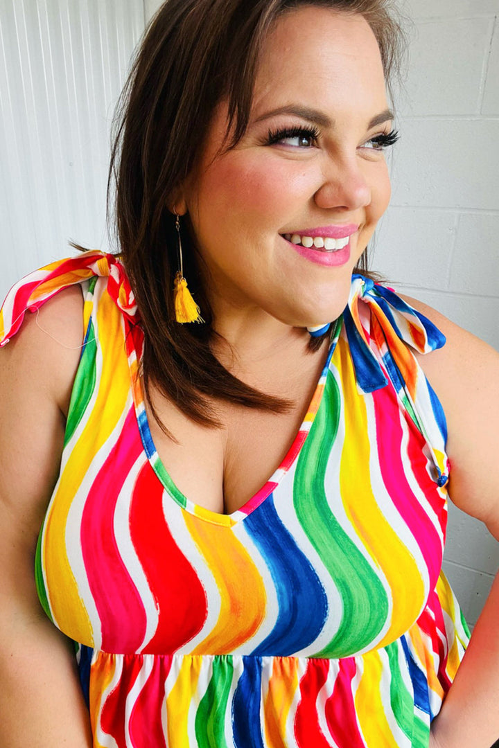 Multicolor Wavy Stripe Shoulder Tie Detail Tops | Nikki &amp; Co. Boutique
