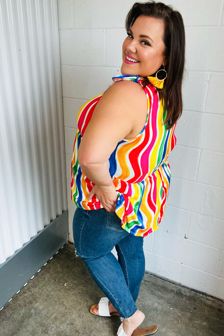 Multicolor Wavy Stripe Shoulder Tie Detail Tops | Nikki &amp; Co. Boutique