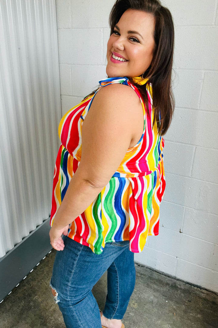 Multicolor Wavy Stripe Shoulder Tie Detail Tops | Nikki &amp; Co. Boutique