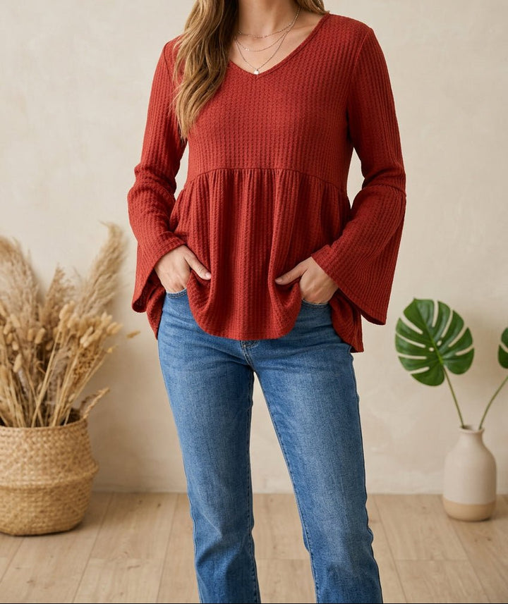 Heimish Textured V-Neck Babydoll Top (NP) - Nikki &amp; Co. Boutique