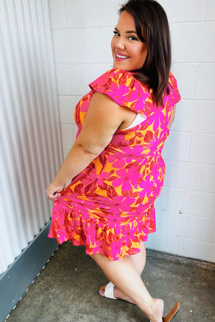 Fuchsia &amp; Orange Tropical Floral Square Neck Dress | Nikki &amp; Co. Boutique