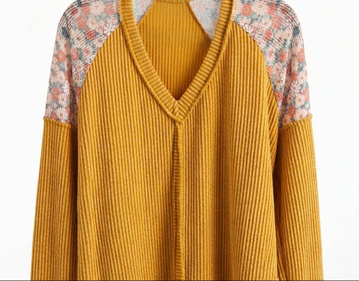 Heimish - Mustard, Long Sleeve Top with Floral Accents (NP) - Nikki &amp; Co. Boutique