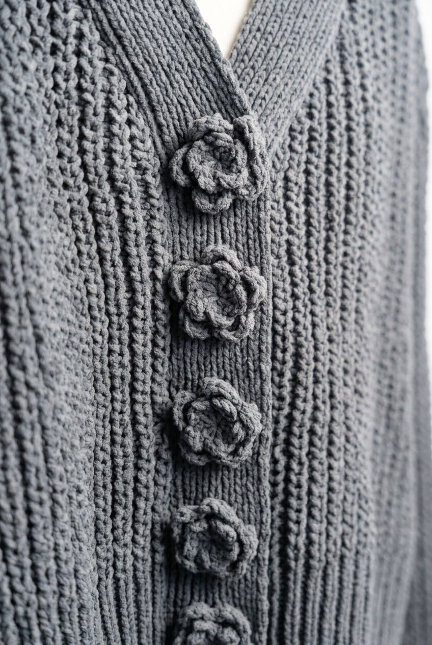 POL - Navy Cardigan with Floral Buttons (NP) - Nikki &amp; Co. Boutique