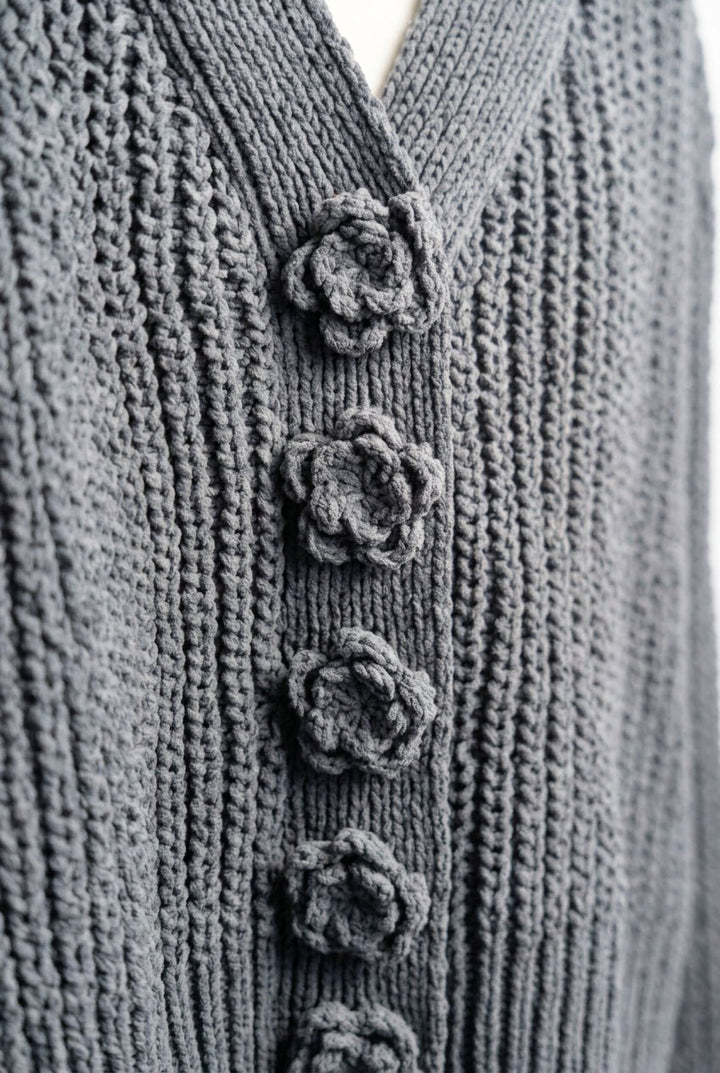POL - Navy Cardigan with Floral Buttons (NP) - Nikki &amp; Co. Boutique