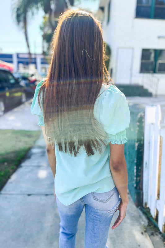 Elegant You Lilac Notched Neck Smocked Short Sleeve Blouse