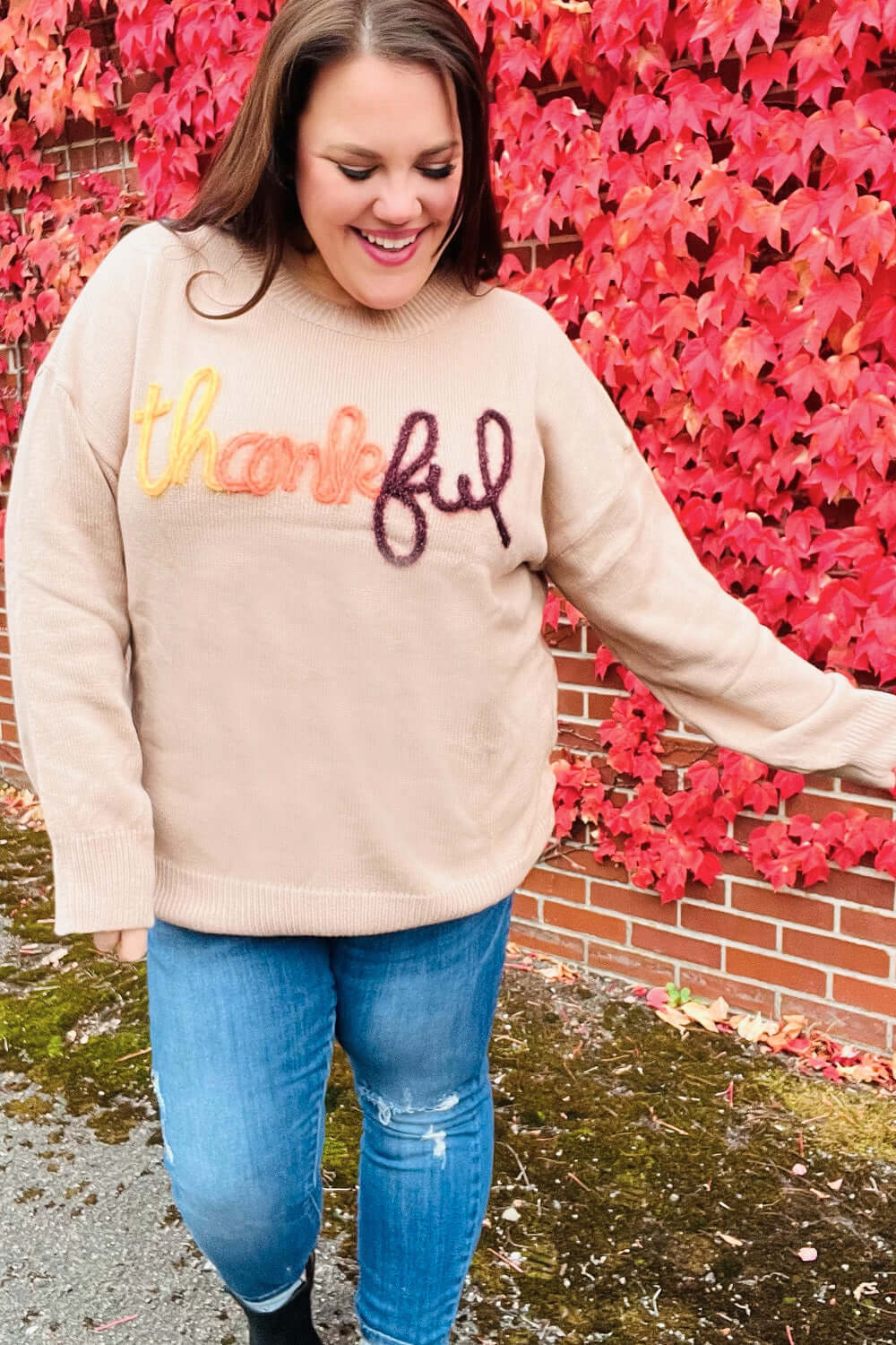 Feeling Thankful Taupe Pop Up Glittery Embroidery Sweater | Nikki &amp; Co. Boutique