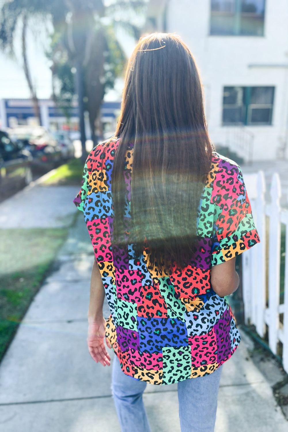 Dazzle in Multicolor Animal Patchwork V Neck Dolman Cap Sleeve Top | Nikki &amp; Co. Boutique