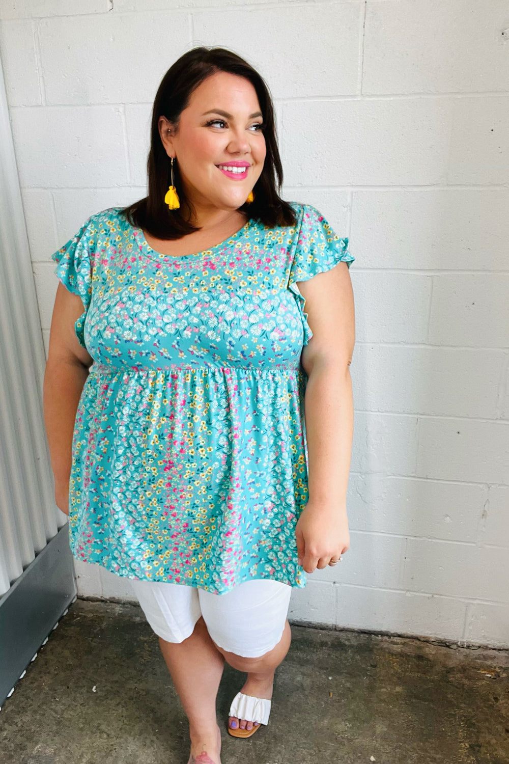 Turquoise Floral Stripe Babydoll Tops | Nikki &amp; Co. Boutique