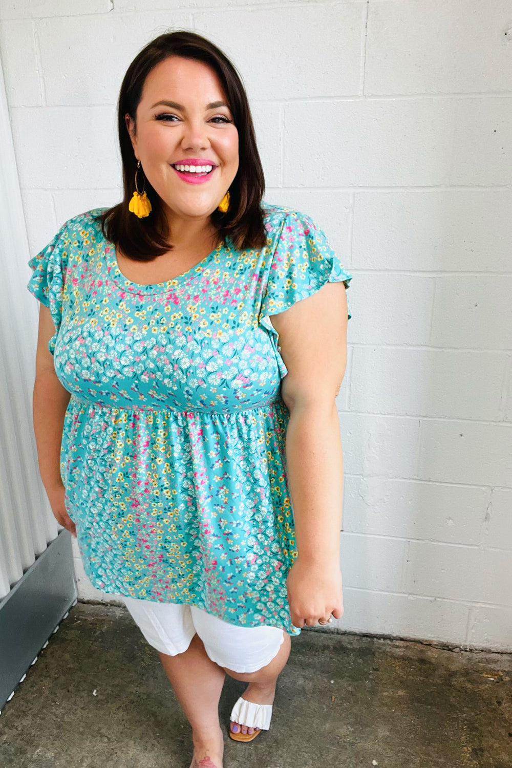 Turquoise Floral Stripe Babydoll Tops | Nikki &amp; Co. Boutique