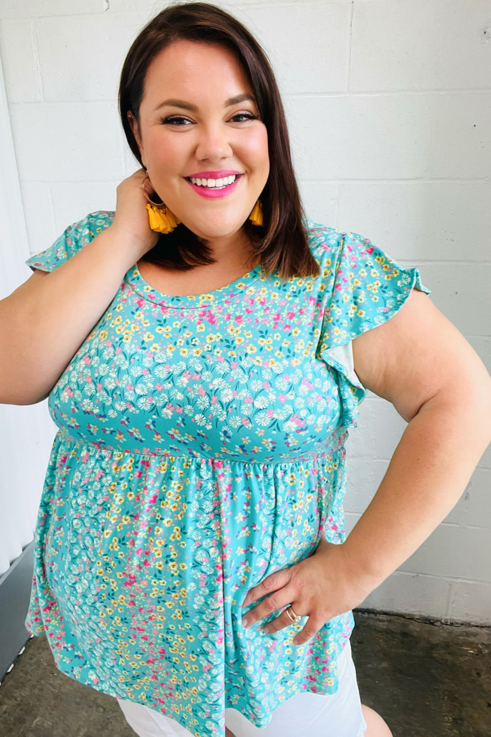 Turquoise Floral Stripe Babydoll Tops | Nikki &amp; Co. Boutique