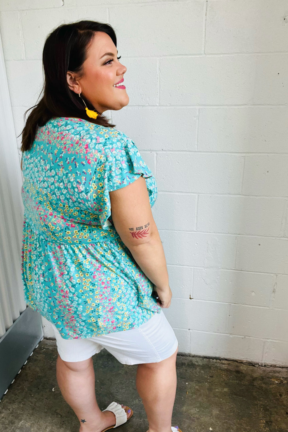 Turquoise Floral Stripe Babydoll Tops | Nikki &amp; Co. Boutique
