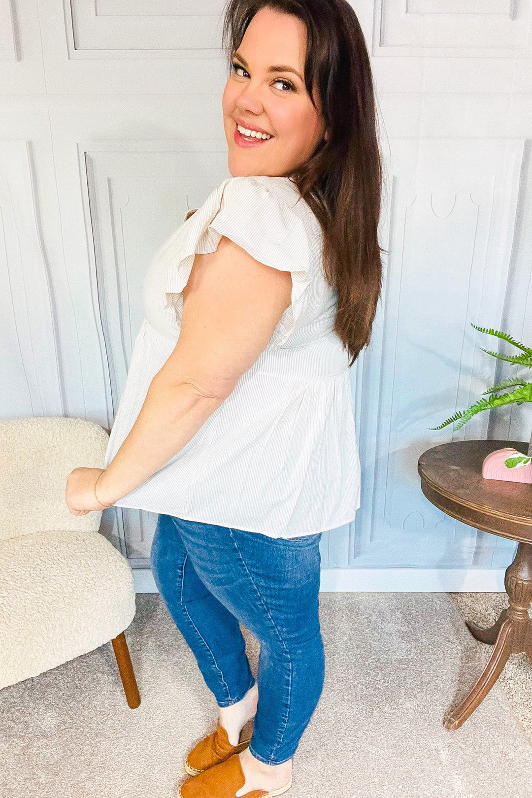 Weekend Ready Taupe Embroidered Notched Neck Babydoll Tops | Nikki &amp; Co. Boutique