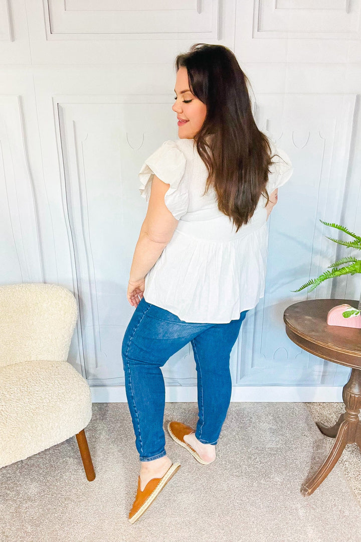 Weekend Ready Taupe Embroidered Notched Neck Babydoll Tops | Nikki &amp; Co. Boutique