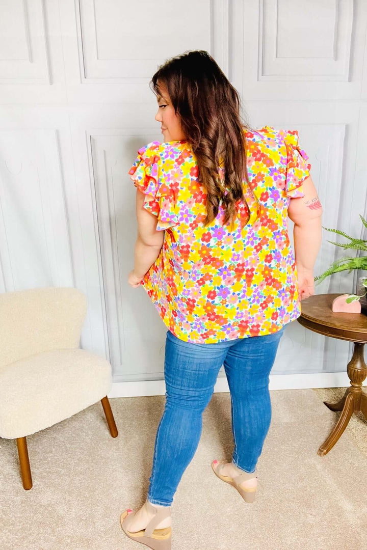 Flower Power Ivory &amp; Red Floral Mock Neck Flutter Sleeve Top - Nikki &amp; Co. Boutique