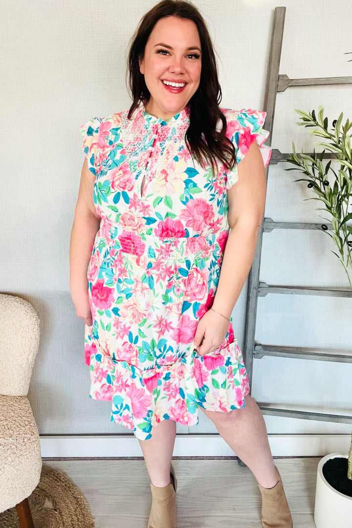 Under Your Spell Floral Smocked Flutter Sleeve Ruffle Mini Dress | Nikki &amp; Co. Boutique