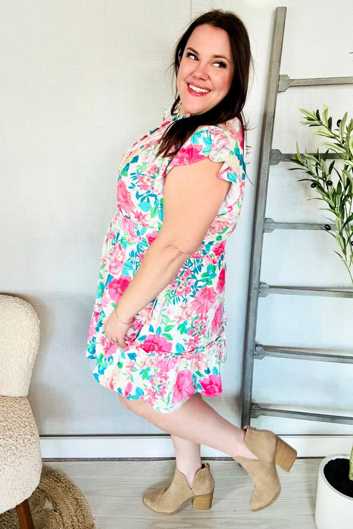Under Your Spell Floral Smocked Flutter Sleeve Ruffle Mini Dress - Nikki &amp; Co. Boutique