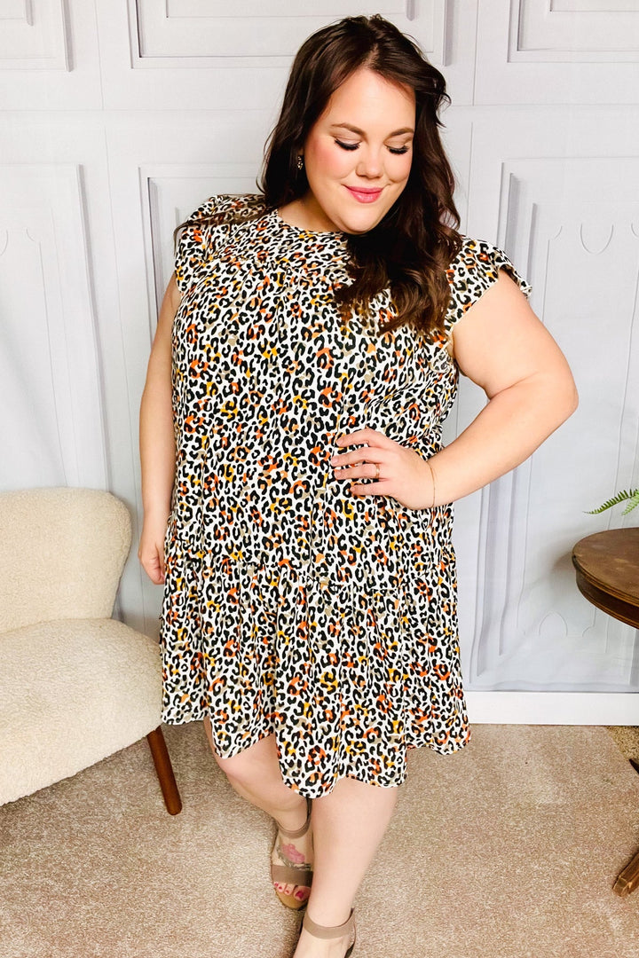 Feeling Bold Taupe Leopard Print Tiered Ruffle Sleeve Woven Dress | Nikki &amp; Co. Boutique