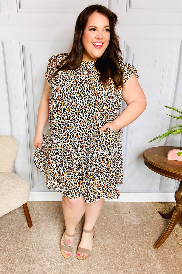 Feeling Bold Taupe Leopard Print Tiered Ruffle Sleeve Woven Dress | Nikki &amp; Co. Boutique