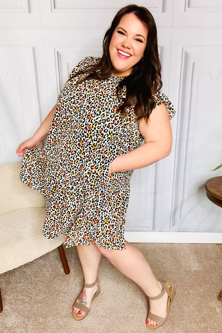 Feeling Bold Taupe Leopard Print Tiered Ruffle Sleeve Woven Dress | Nikki &amp; Co. Boutique