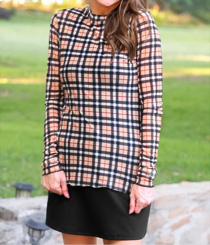 Jess Lea Kate Plaid Long Sleeve Mesh Top – Nora Plaid (NP) - Nikki &amp; Co. Boutique