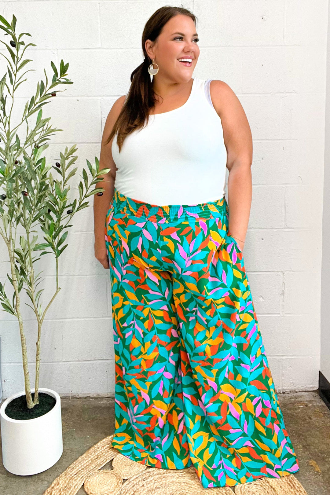Summer Vibes Green &amp; Orange Abstract Print Smocked Palazzo Pants | Nikki &amp; Co. Boutique