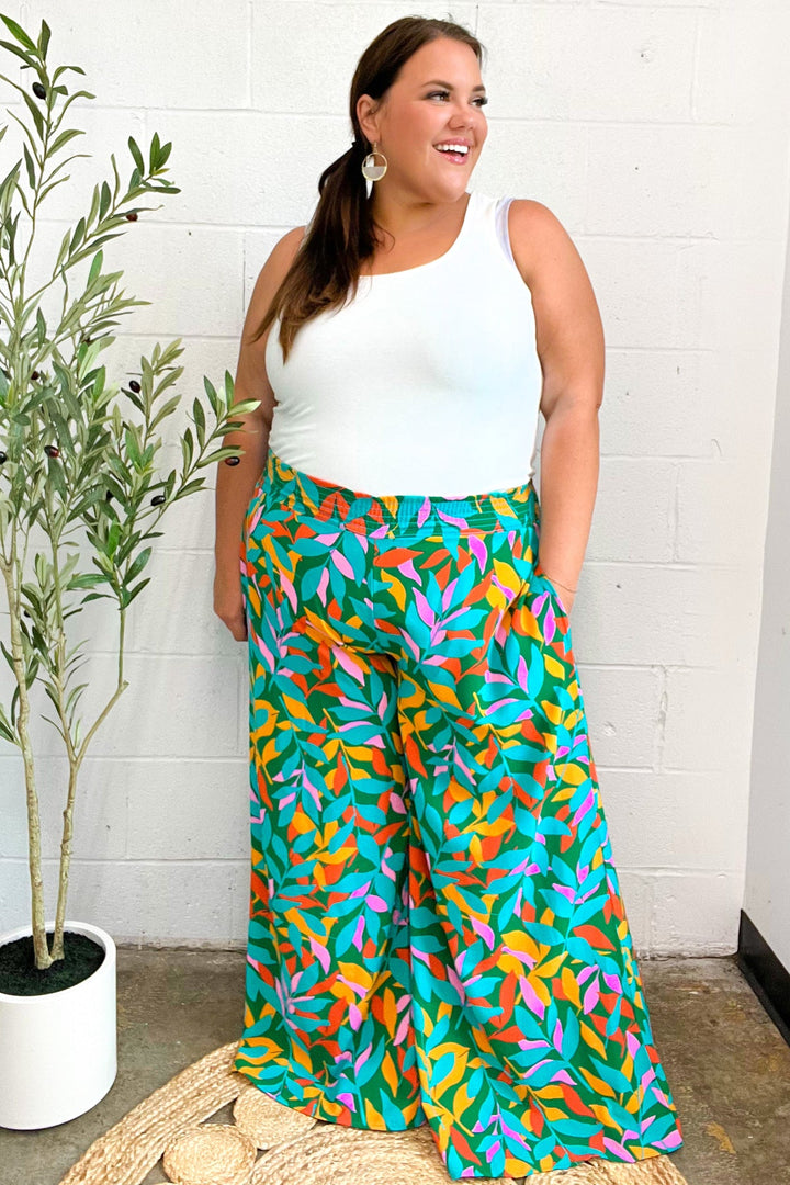 Summer Vibes Green &amp; Orange Abstract Print Smocked Palazzo Pants | Nikki &amp; Co. Boutique