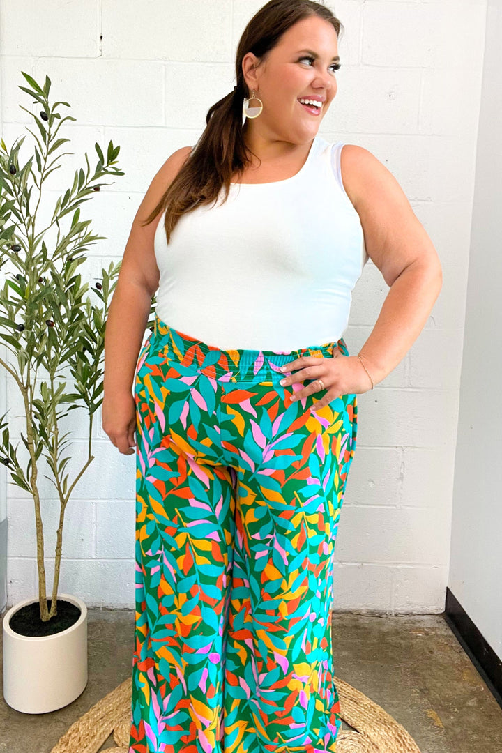 Summer Vibes Green &amp; Orange Abstract Print Smocked Palazzo Pants | Nikki &amp; Co. Boutique