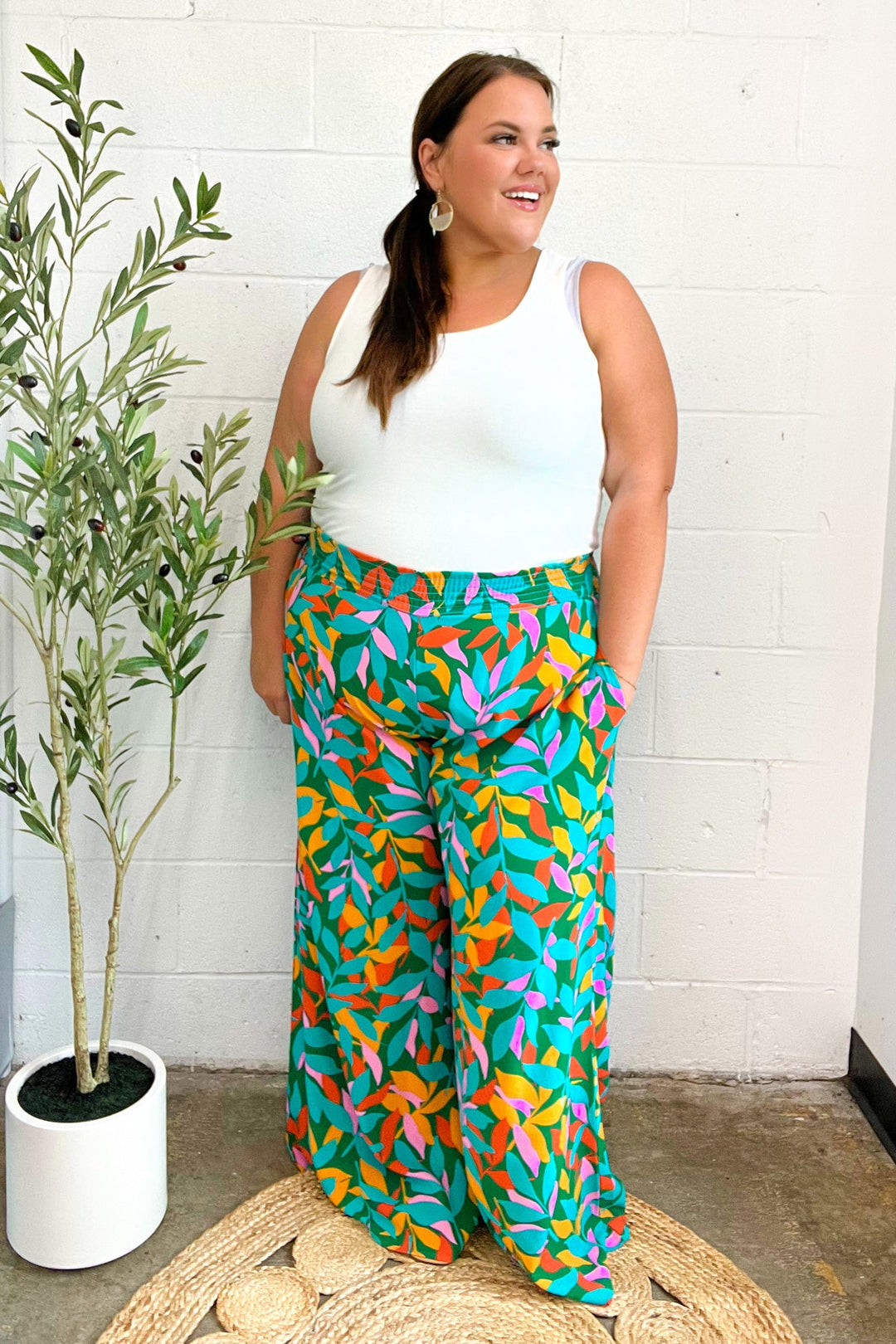 Summer Vibes Green &amp; Orange Abstract Print Smocked Palazzo Pants | Nikki &amp; Co. Boutique