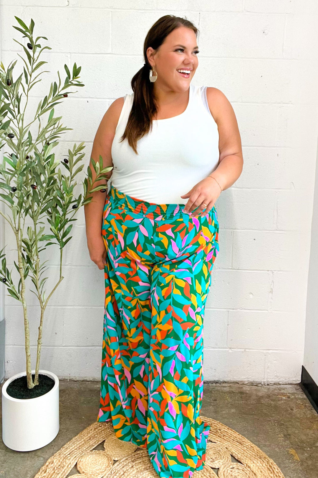 Summer Vibes Green &amp; Orange Abstract Print Smocked Palazzo Pants | Nikki &amp; Co. Boutique