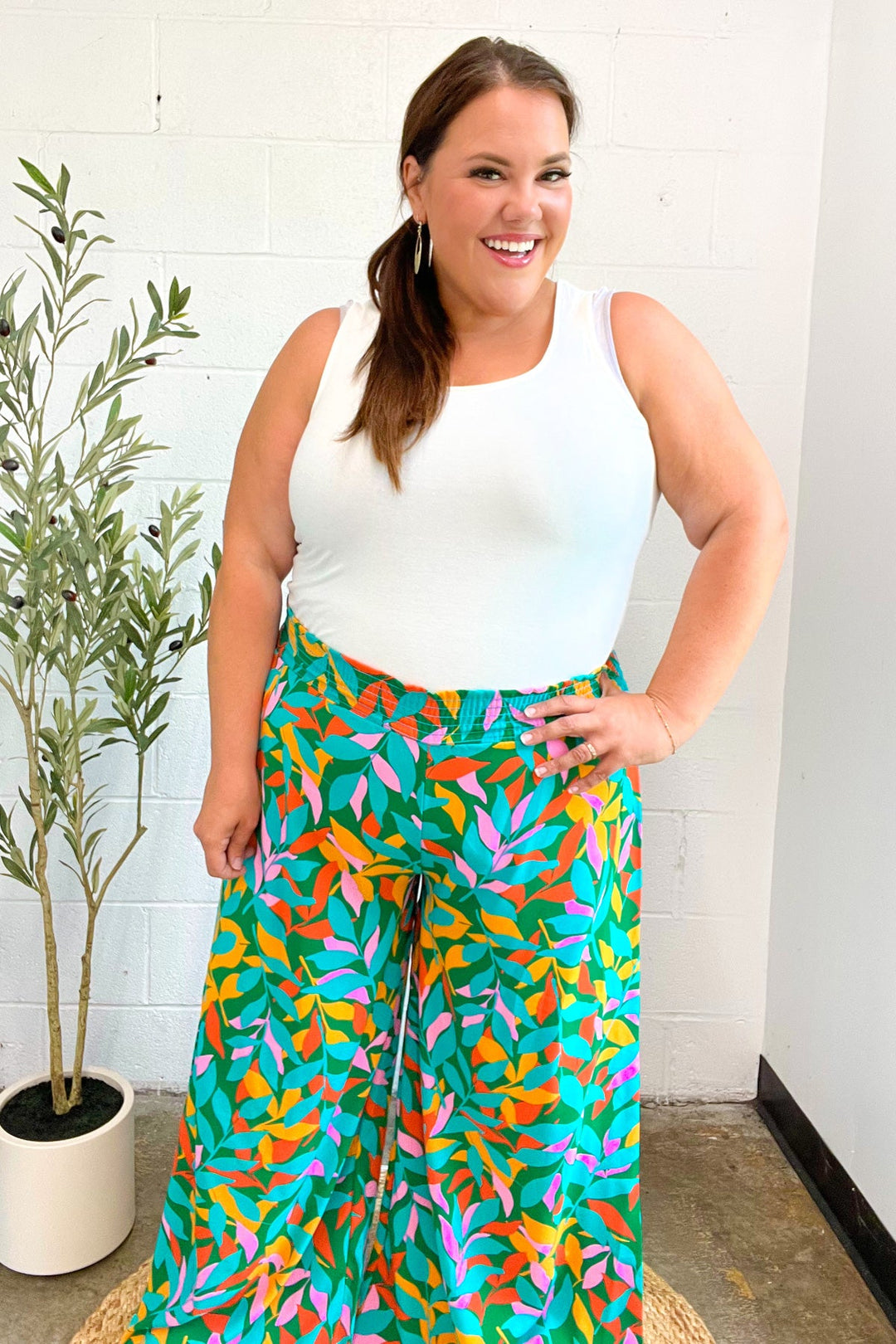 Summer Vibes Green &amp; Orange Abstract Print Smocked Palazzo Pants | Nikki &amp; Co. Boutique