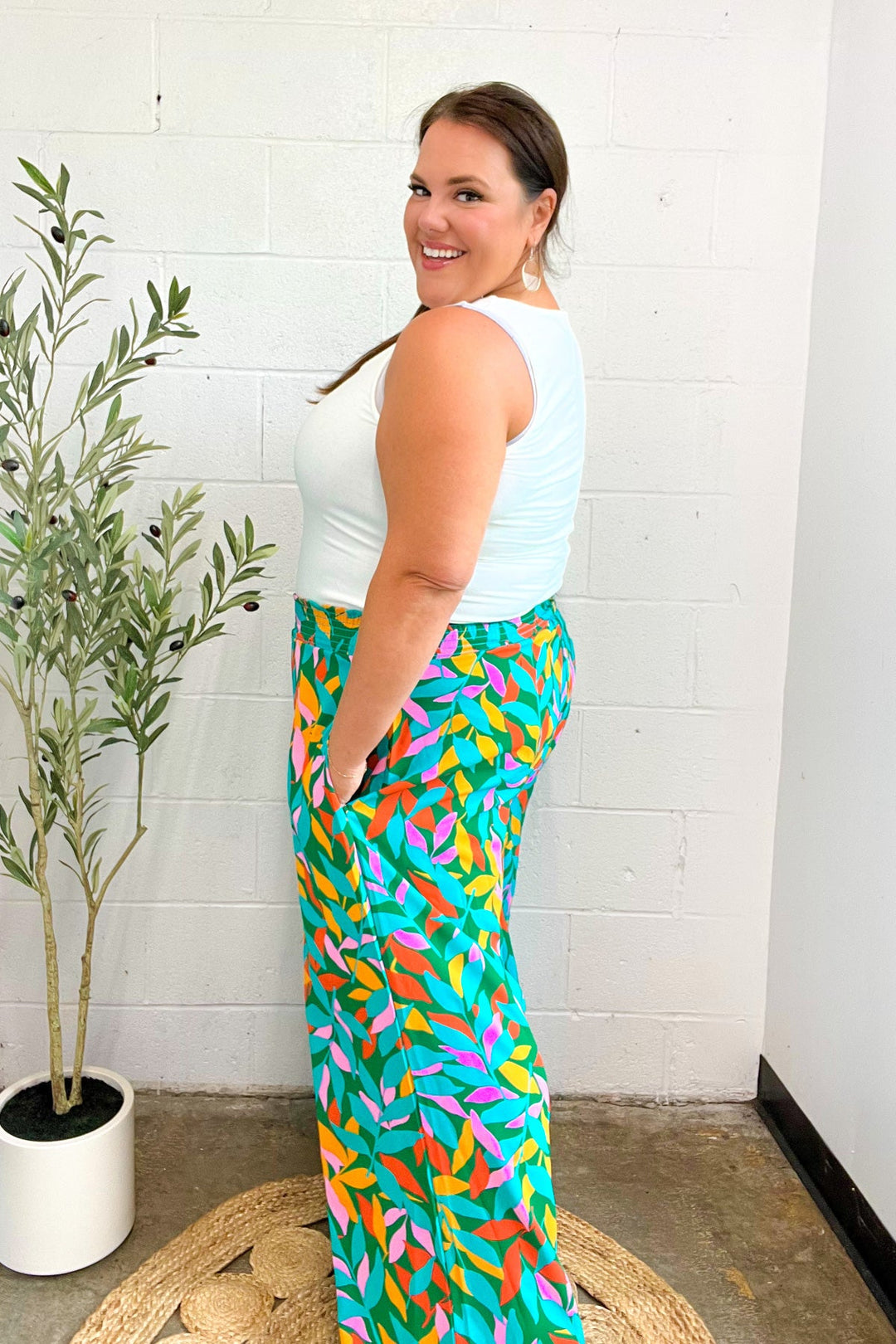 Summer Vibes Green &amp; Orange Abstract Print Smocked Palazzo Pants | Nikki &amp; Co. Boutique