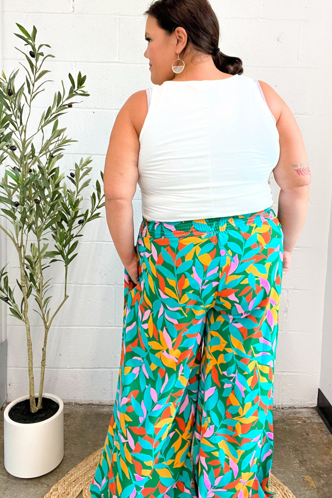 Summer Vibes Green &amp; Orange Abstract Print Smocked Palazzo Pants | Nikki &amp; Co. Boutique