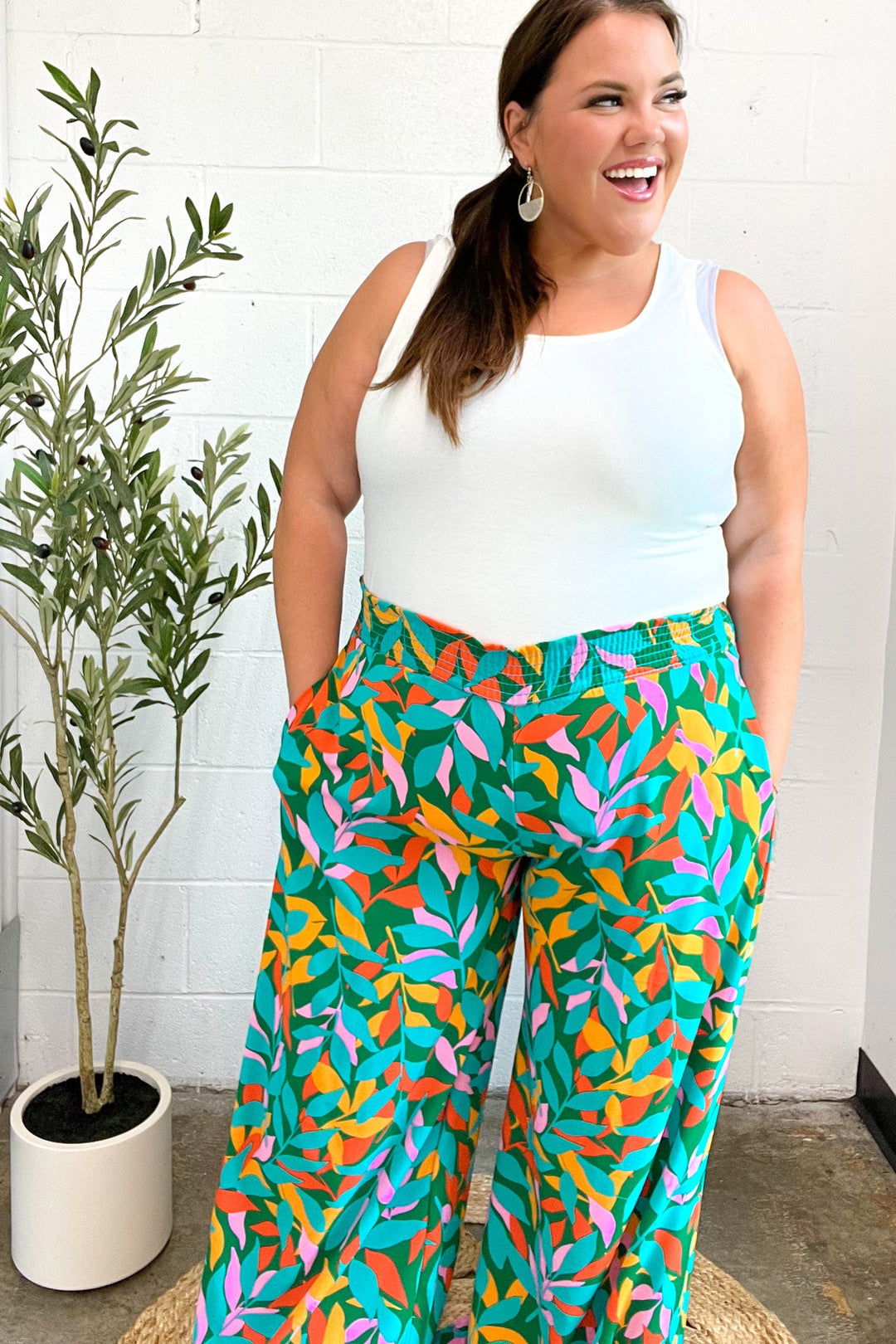 Summer Vibes Green &amp; Orange Abstract Print Smocked Palazzo Pants | Nikki &amp; Co. Boutique