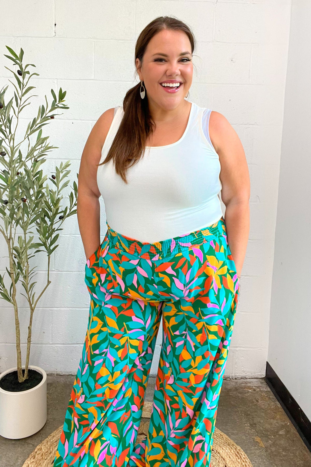 Summer Vibes Green &amp; Orange Abstract Print Smocked Palazzo Pants | Nikki &amp; Co. Boutique