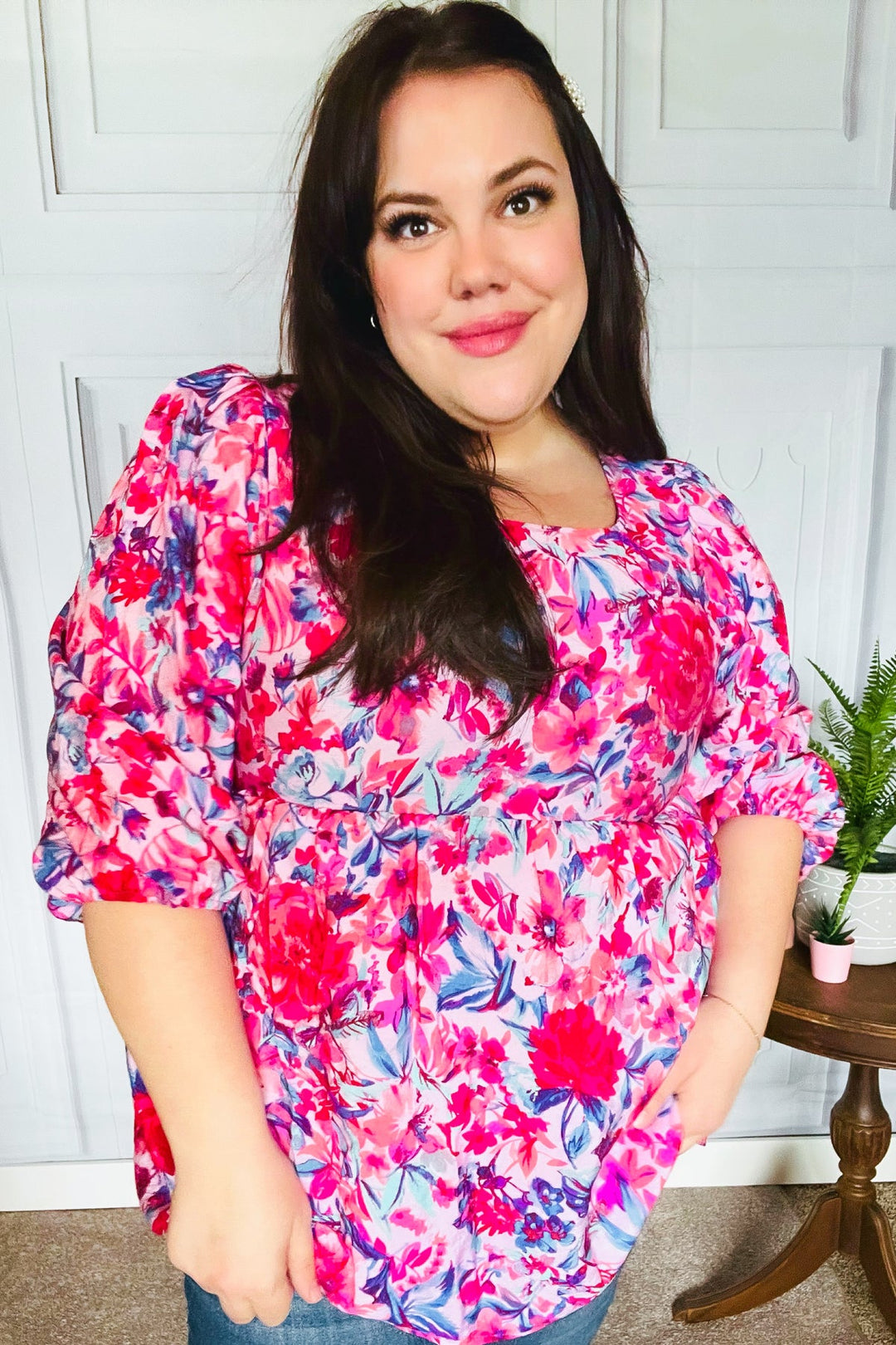 Feeling Femmi Pink &amp; Fuchsia Floral Peplum Woven Tops | Nikki &amp; Co. Boutique