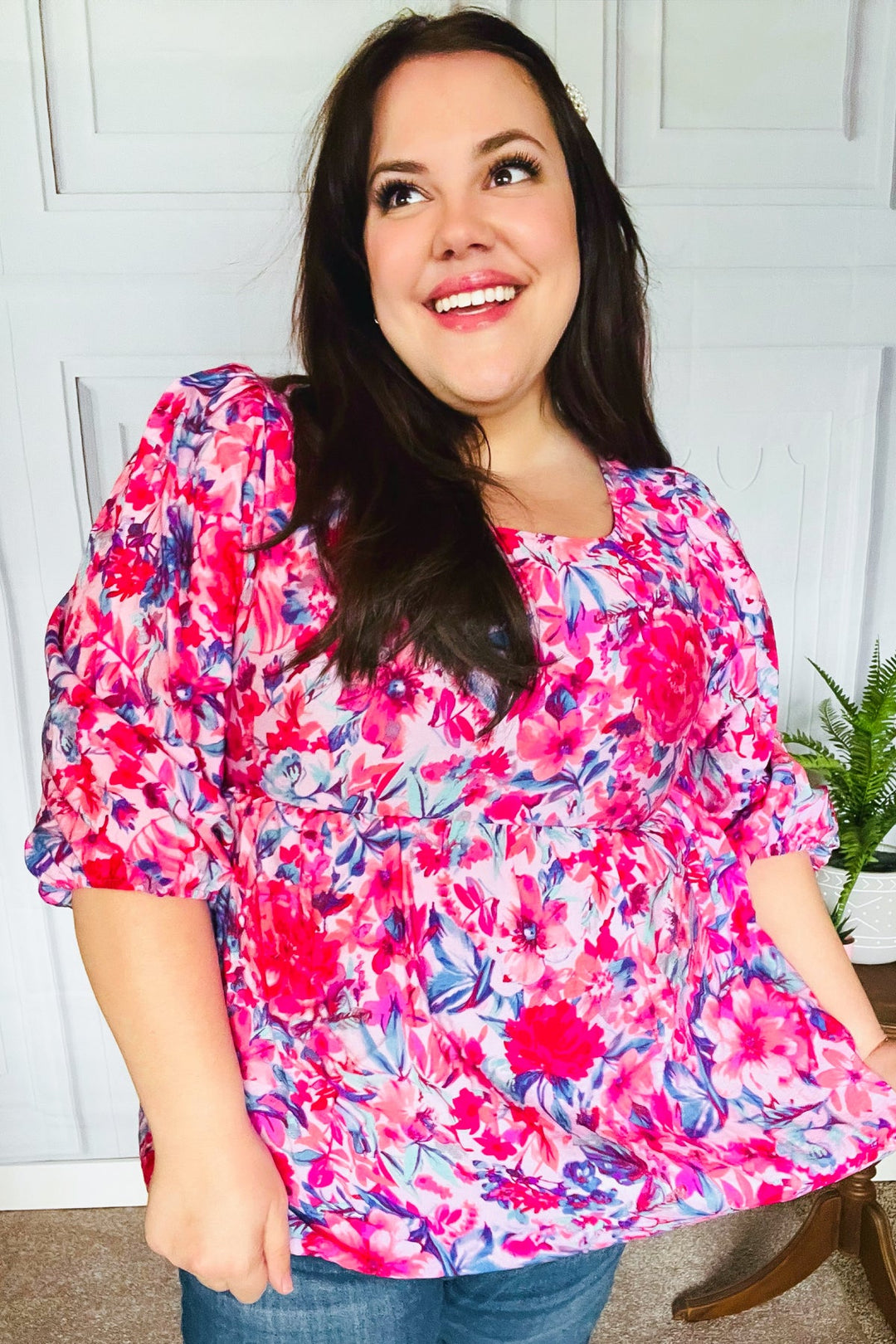 Feeling Femmi Pink &amp; Fuchsia Floral Peplum Woven Tops | Nikki &amp; Co. Boutique