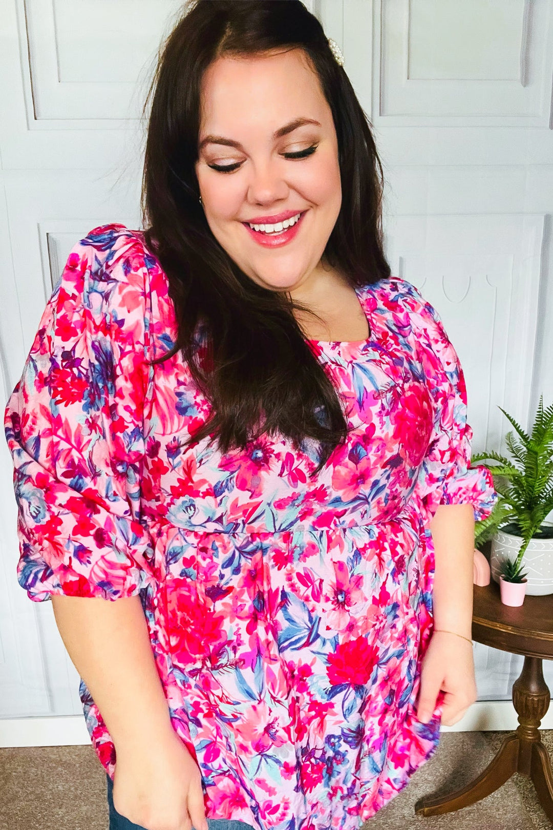 Feeling Femmi Pink &amp; Fuchsia Floral Peplum Woven Tops | Nikki &amp; Co. Boutique