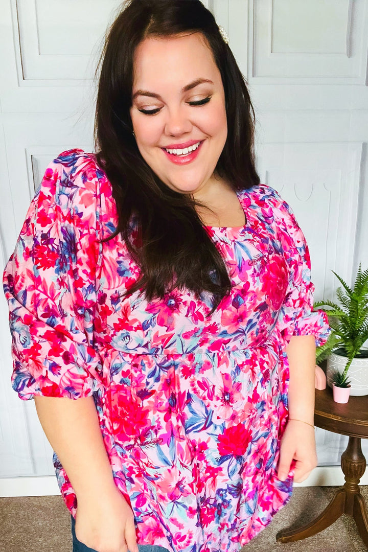 Feeling Femmi Pink &amp; Fuchsia Floral Peplum Woven Tops | Nikki &amp; Co. Boutique
