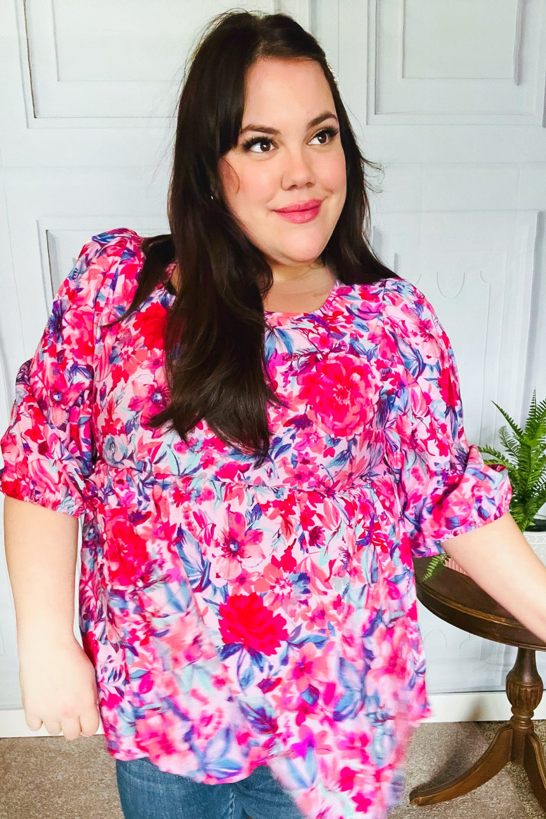 Feeling Femmi Pink &amp; Fuchsia Floral Peplum Woven Tops | Nikki &amp; Co. Boutique